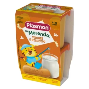 Confezione da 2 vasetti di merenda allo yogurt e biscotto Plasmon per neonati