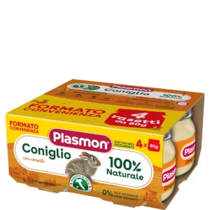 Confezione da 4 vasetti di omogeneizzato di coniglio Plasmon per neonati