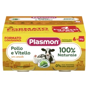 Confezione da 4 vasetti di omogeneizzato di pollo e vitello Plasmon per neonati