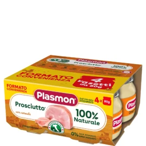 Confezione da 4 vasetti di omogeneizzato di prosciutto Plasmon per neonati