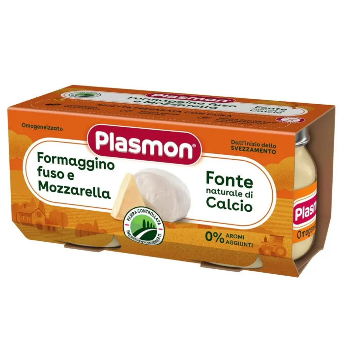 plasmon-omogeneizzato-formaggino-fuso-mozzarella-svezzamento-2x80g Confezione da 2 vasetti di omogeneizzato di formaggino fuso e mozzarella Plasmon