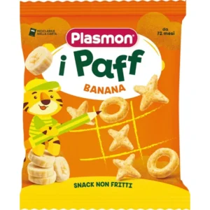 Sacchetto da 15g di snack biologico di mais Paff alla Banana Plasmon