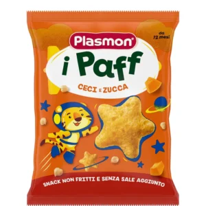 Sacchetto di snack per bambini Plasmon Paff al gusto ceci e zucca da 15g