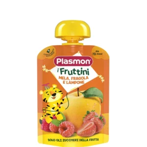 Confezione spremimi formato maxi da 130g di frutta frullata alla mela fragola e lampone Plasmon
