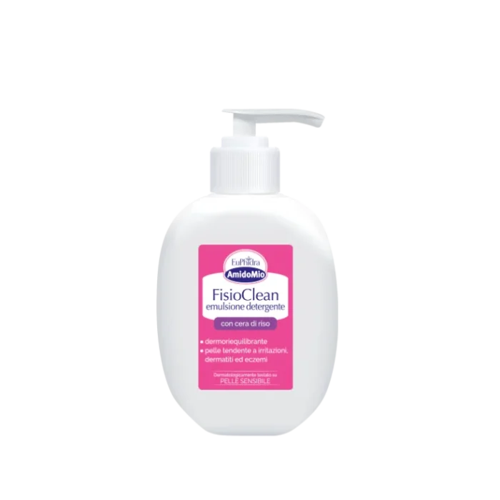 Flacone da 200ml di EuPhidra Fisioclean Emulsione Detergente viso per pelli secche
