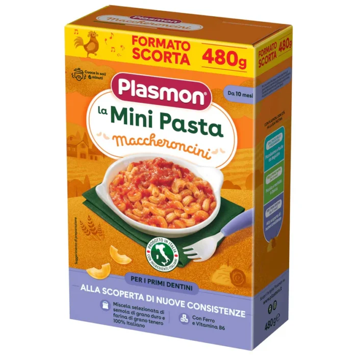 Plasmon-Pastina-Maccheroncini-Confezione-480-gr Confezione di Maccheroncini Plasmon da 480g, pasta per svezzamento dai 6 mesi.