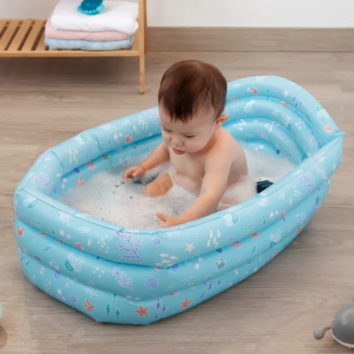 Vaschetta bagnetto gonfiabile Kiokids azzurro per neonati e viaggio