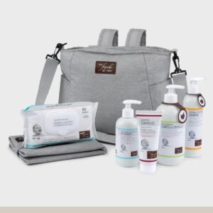 Borsa fasciatoio Fiocchi di Riso con fasciatoio portatile e 5 prodotti cosmetici per neonato