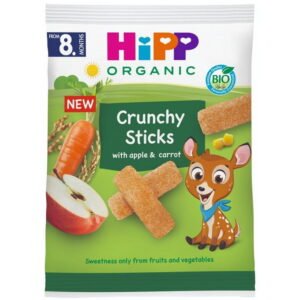 Sacchetto da 30g di HiPP Crunchy Sticks biologici al gusto mela e carota per bambini dal dodicesimo mese