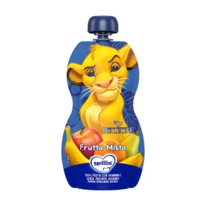 Bustina pouch spremibile da 110g di purea alla frutta mista Mellin linea Disney Il Re Leone