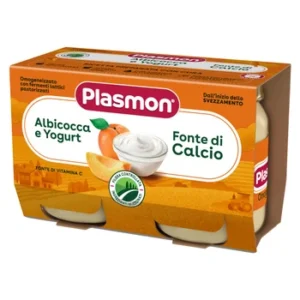 Confezione da 2 vasetti di omogeneizzato Plasmon al gusto albicocca e yogurt per lo svezzamento