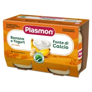 Confezione da 2 vasetti di omogeneizzato Plasmon al gusto banana e yogurt per lo svezzamento