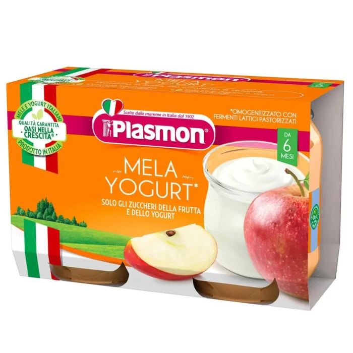 Confezione di omogeneizzato Plasmon gusto mela e yogurt da 2 vasetti per lo svezzamento